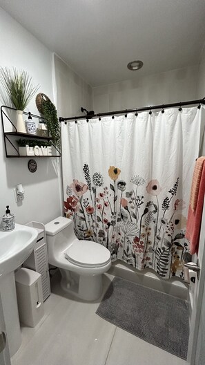 Dusche, Haartrockner, Handtücher, Seife