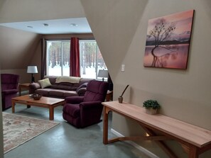 Smart TV, fireplace, DVD player, video library