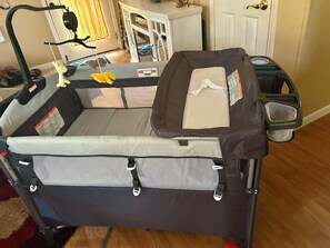 1 bedroom, desk, iron/ironing board, travel cot