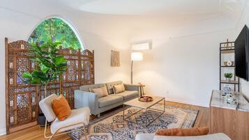 Smart TV, chimenea y libros