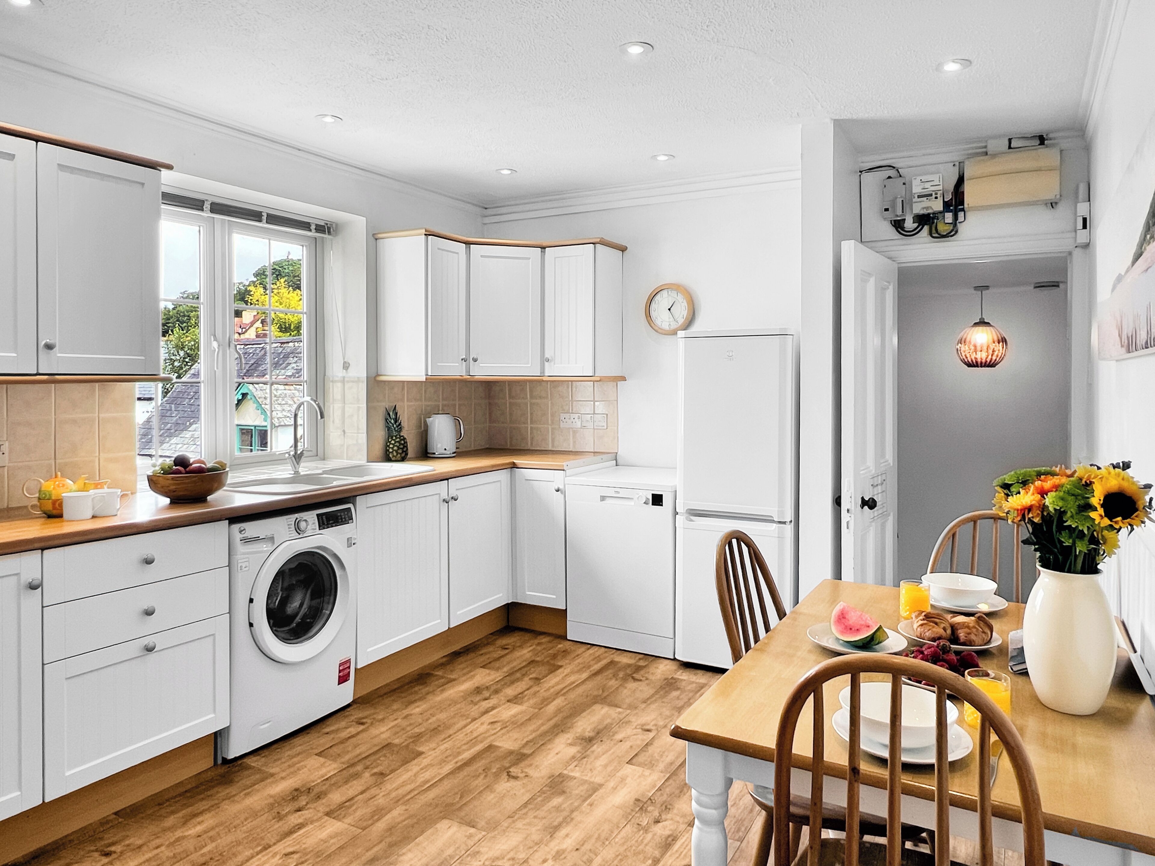 Microwave, oven, dishwasher, high chair