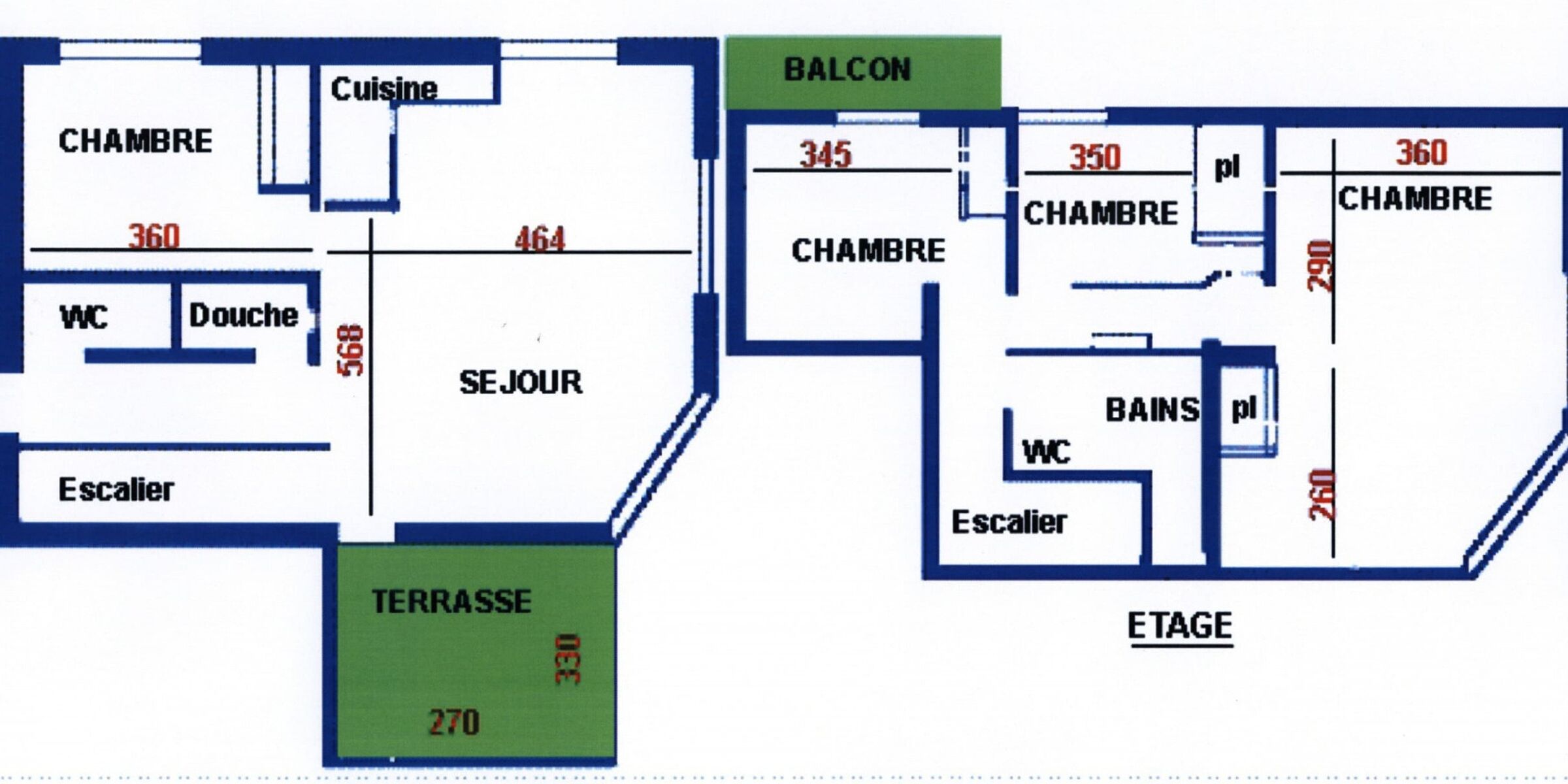 A hotel floor plan with multiple rooms, a balcony, and a terrace.