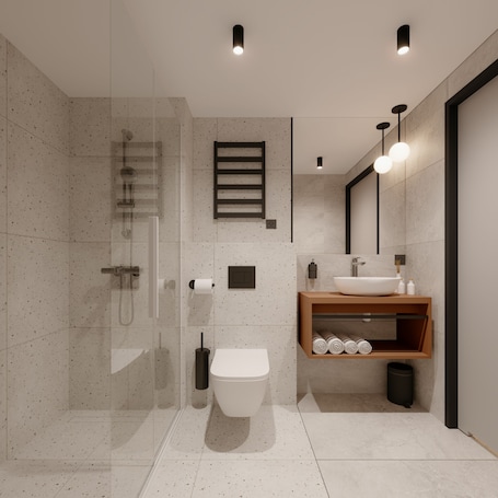 Shower, hair dryer, towels, soap. Hotel Milo Gdansk Airport