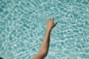 Outdoor pool, pool umbrellas, pool loungers