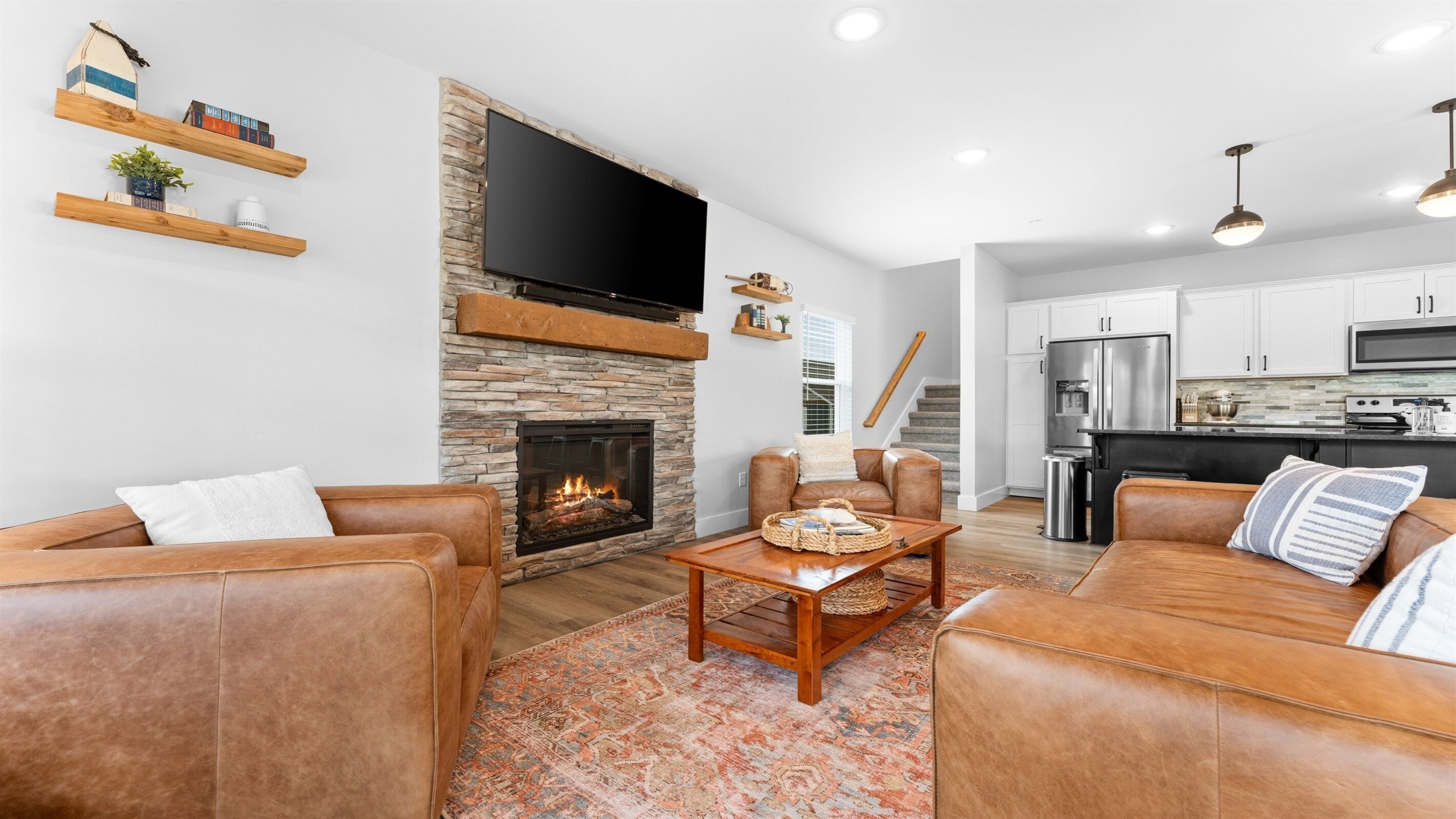 Smart TV, fireplace, video games, table football
