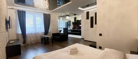 Blackout curtains, iron/ironing board, free WiFi, bed sheets