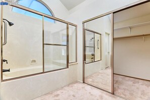 Hair dryer, bidet, towels, soap