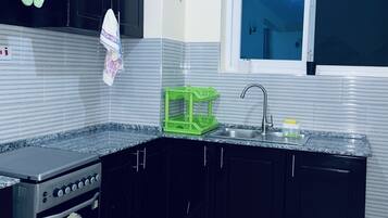 Fridge, microwave, oven, electric kettle