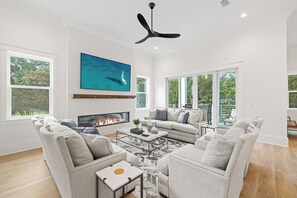 TV, fireplace, offices - Tailwinds & Tides | Heated Pool | Game Room | Rooftop Deck | Pet Friendly (Santa Rosa Beach)