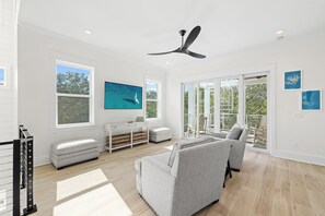 TV, fireplace, offices - Tailwinds & Tides | Heated Pool | Game Room | Rooftop Deck | Pet Friendly (Santa Rosa Beach)