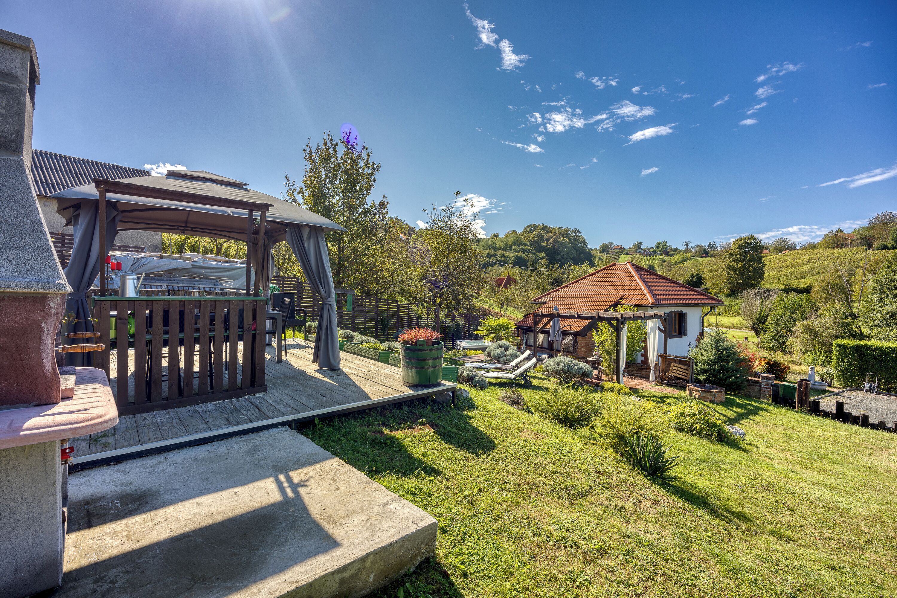 Family House, Multiple Bedrooms, Mountainside (Romantic Haven with Hot Tub) | Terrace/patio