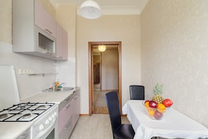 Apartment | Private kitchen | Fridge, microwave, oven, stovetop