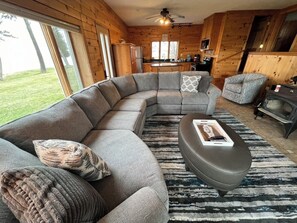 Smart TV, chimenea, reproductor de DVD y libros