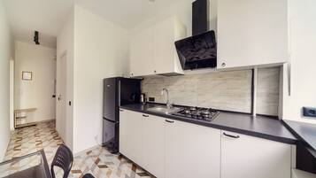 Basic Apartment | Private kitchen | Fridge, microwave, oven, stovetop