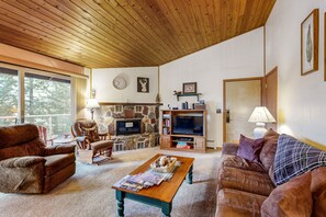 TV - Dog-friendly condo near beach with lake views, hot tub, sauna, pool, dock, grill (Whitefish)