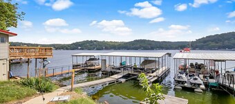 Secluded lakefront home with dock, fire table, lake views, & streaming