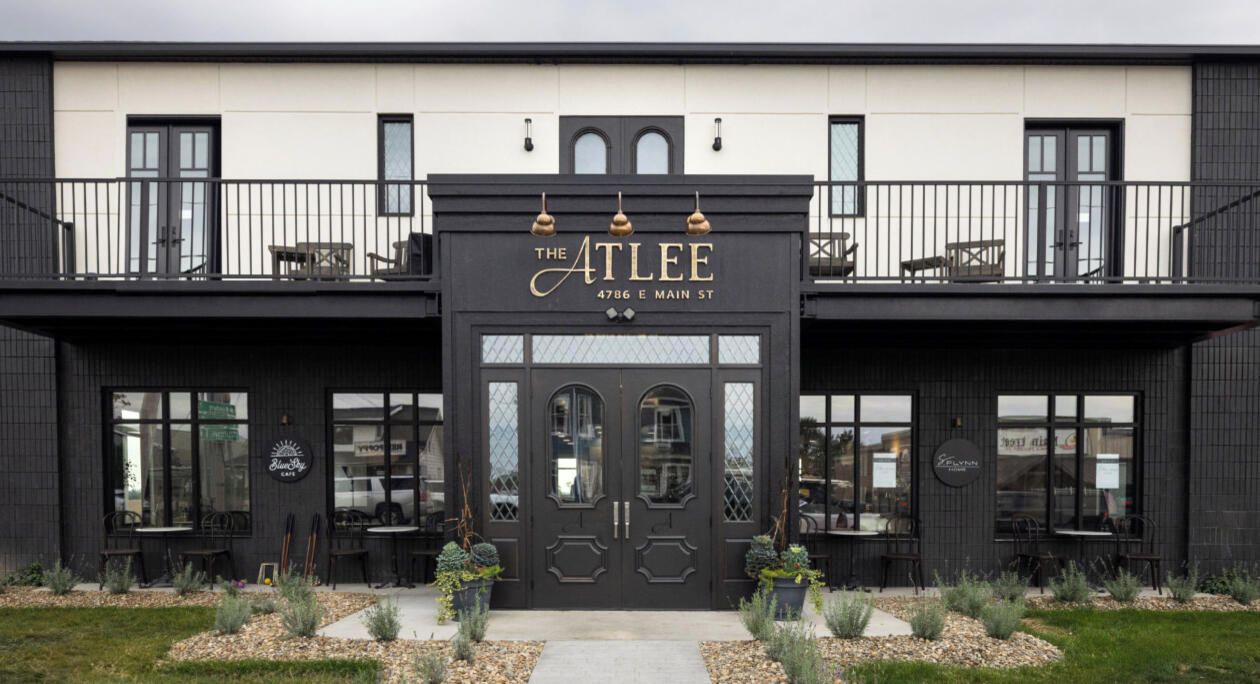 The front entrance to The Atlee, overlooking the courtyard and Main Street.