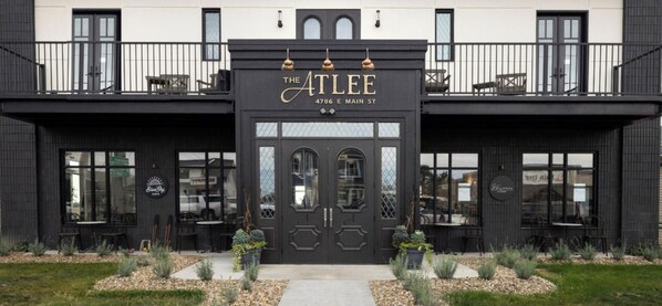The front entrance to The Atlee, overlooking the courtyard and Main Street.