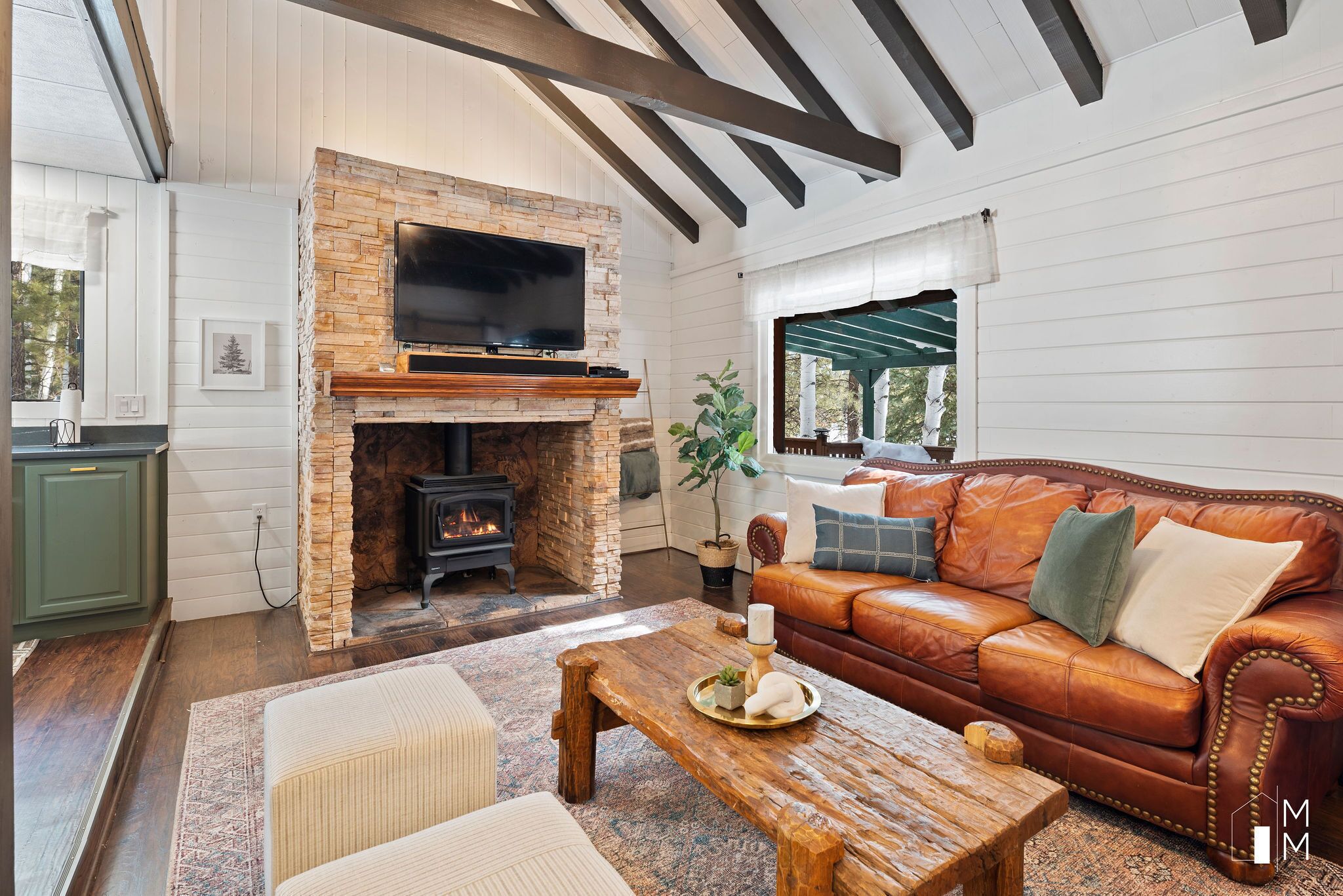 Fernseher, Kamin, Bücher