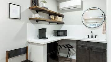 Fridge, microwave, coffee/tea maker