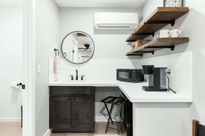 Fridge, microwave, coffee/tea maker