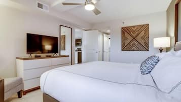 1 bedroom, desk, iron/ironing board, travel cot