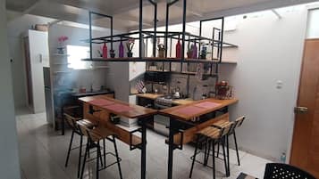 Fridge, microwave, coffee/tea maker, electric kettle