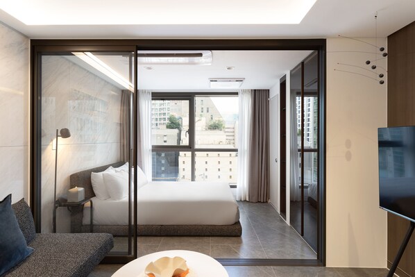 Desk, blackout curtains, free WiFi, bed sheets