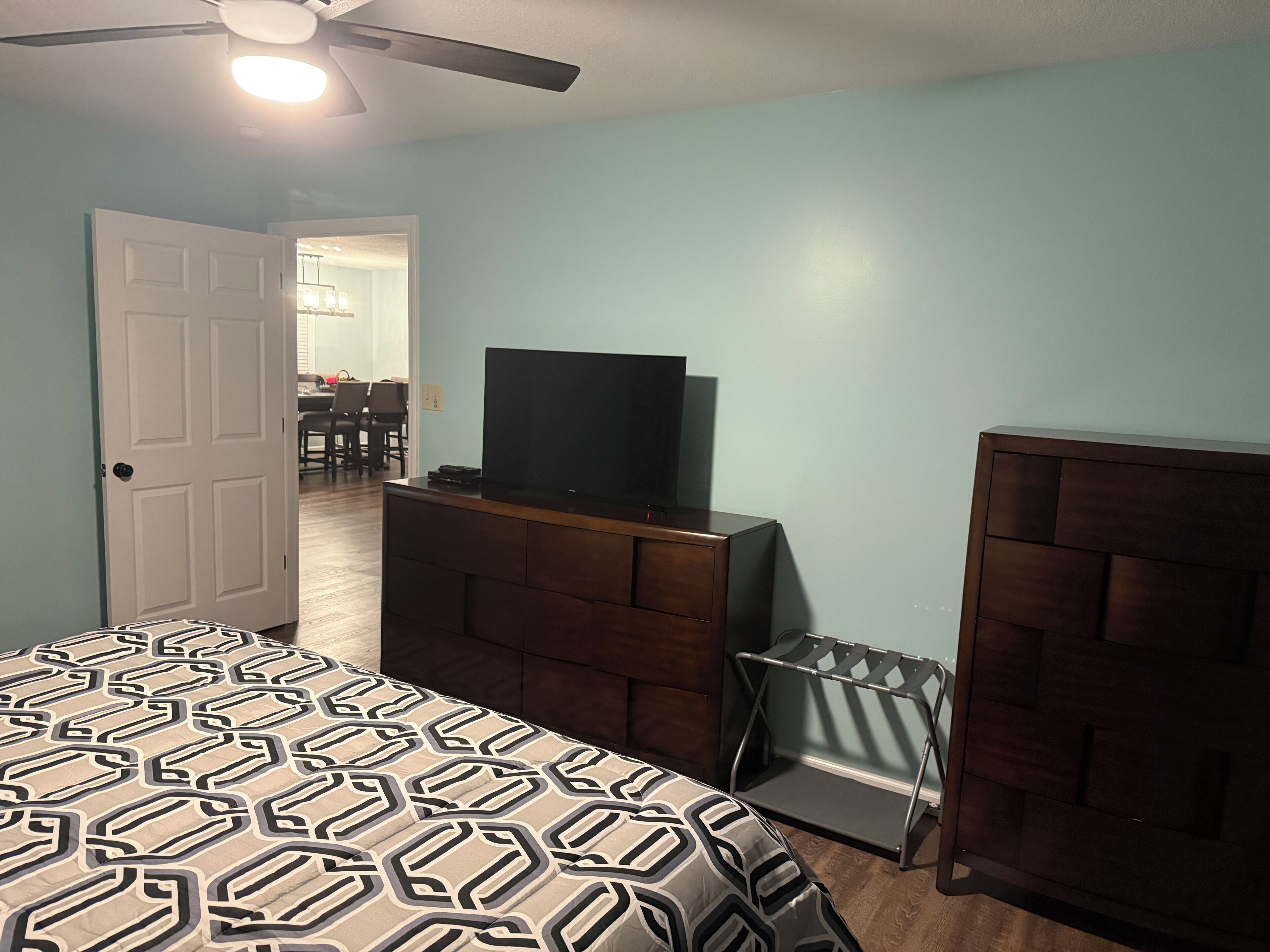 Master bedroom with king bed on main level.