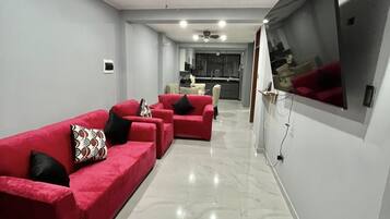 Smart TV, foosball, stereo