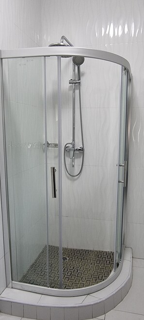 Hair dryer, bathrobes, towels, toilet paper