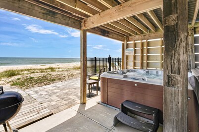 Dog-friendly with Gulf view, pool, balcony, deck, fireplace, central AC, & W/D