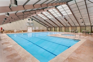 Indoor pool, a heated pool - Resort condo with fireplace, pools, hot tubs, gyms, game room, putting green, AC (Boone)