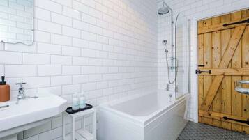 Shower, hair dryer, shampoo