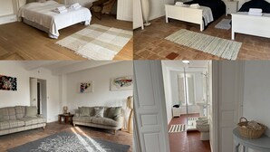A hotel room with a bed, a chair, a bedside table, a wardrobe, and a bathroom. - Le Rouzet (Cazouls-les-Beziers)