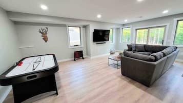 智能電視、壁爐、書籍