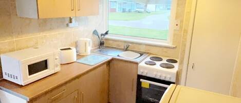 Fridge, microwave, oven, electric kettle