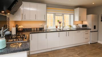 Fridge, dishwasher, electric kettle, toaster