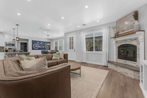 TV, fireplace, offices