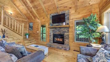 Cabin, Multiple Beds, Hot Tub, Mountain View (Hidden Haven) | Living area | 42-inch flat-screen TV with digital channels