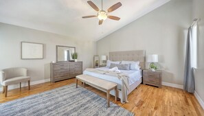4 bedrooms, desk, iron/ironing board, travel crib