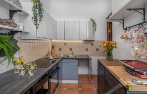 Fridge, oven, dishwasher, coffee/tea maker