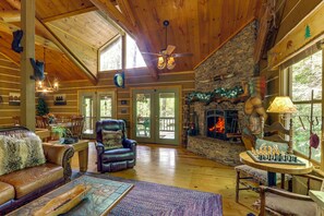 TV, fireplace, video games, DVD player - 'Drifting Feather' Mountain Cabin: Waterfront Deck (Blue Ridge)