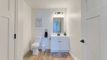 Hair dryer, towels, toilet paper