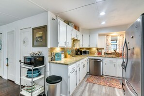 Fridge, microwave, stovetop, dishwasher - Steps to Surfside Beach: Home w/ Deck + Fire Pit! (Surfside Beach)
