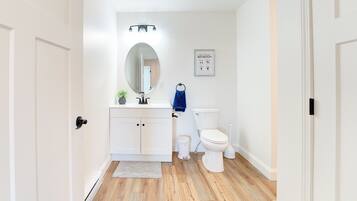 Hair dryer, towels, toilet paper