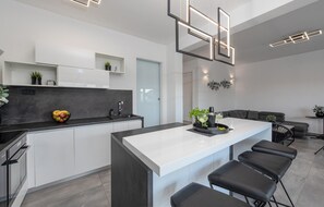 Fridge, oven, dishwasher, coffee/tea maker