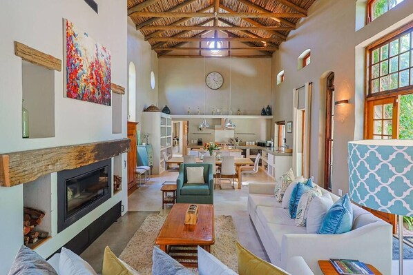 Smart TV, fireplace, stereo