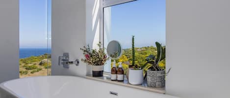 Bathtub, hair dryer, towels, soap