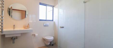 Bathtub, hair dryer, towels, soap